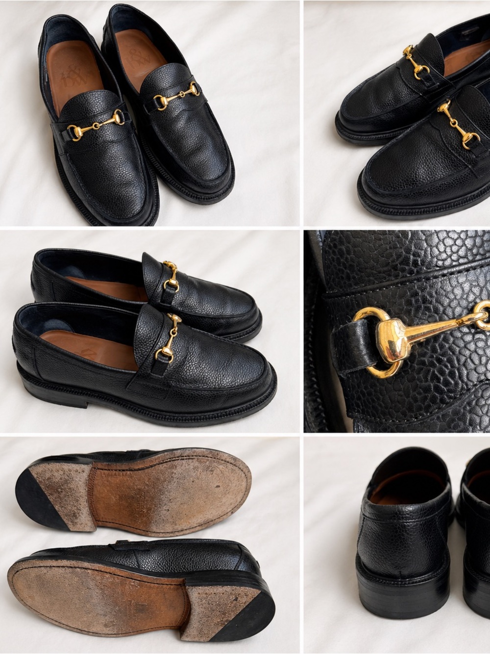 Blackstock & Weber Black Pebbled Leather Horse Bit Loafers with Gold Hardware